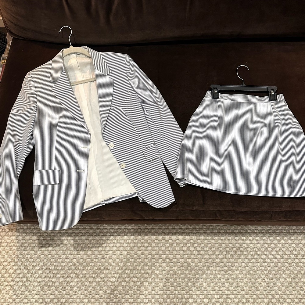 Seersucker two-piece blazer and skirt set